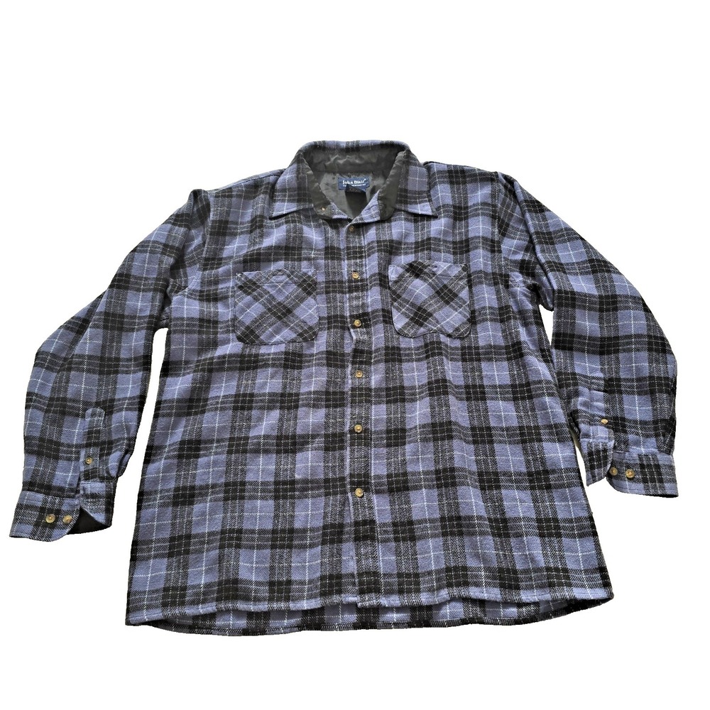 John Blair Plaid Flannel Button Shirt Men's Large Blue Vintage